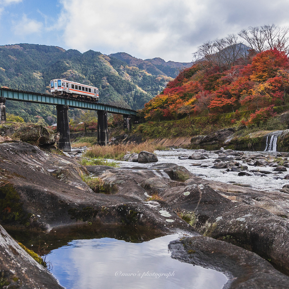 Meisho Line and autumn leaves, Tsu City